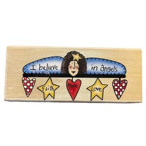 Inkadinkado 5254 Large I Believe In Angels Faith Hope Love Rubber Stamp